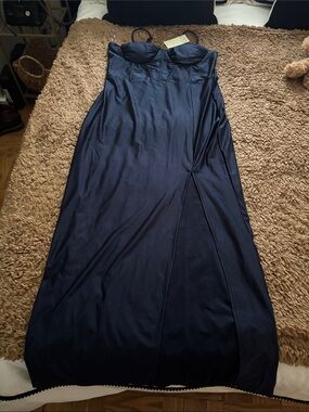 Navy Satin Slip Dress with Structured Bust XL - NWT